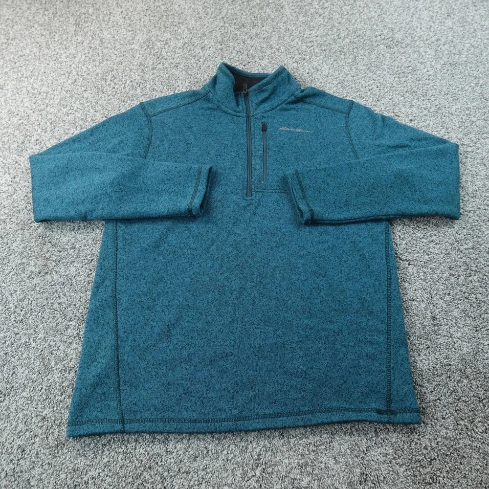 Eddie Bauer Sweater Mens L Blue Fleece 1/4 Zip Mock Neck Pullover Outdoor Hiking